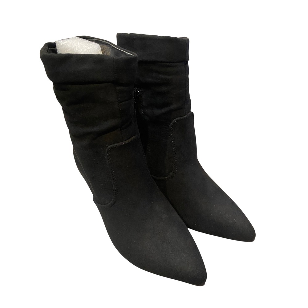 Sugar Sanara Black Pointed Toe Kitten Heel Slouchy Ankle Boots Size 6M